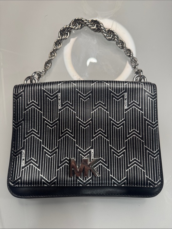 Michael Kors Black & Silver MK-Pattern Shoulder Bag